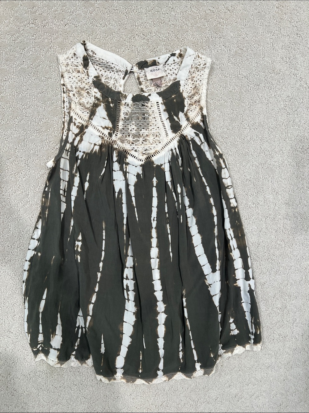 Knox Rose Olive & White Tie-Dye Crochet Yoke Tank